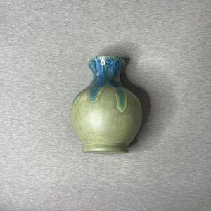 Luminosa Pottery 10” Ceramic Turquoise Green Ombre Drip Matte Bubble Bulb Vase